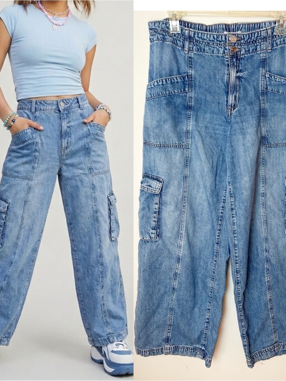 Vintage Y2K Maurices High Rise Wide Leg Cargo Utility Jeans Baggy 10 Short